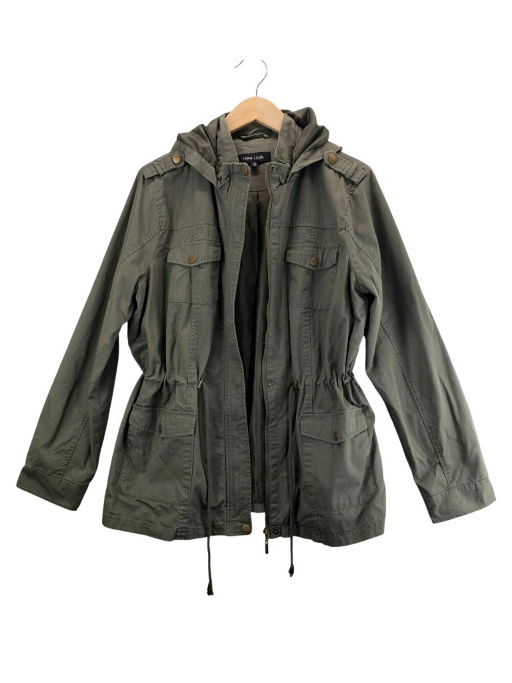 Utility Jacket Army Green XL New Look Hooded Anorak Safari Military Pockets Vtg